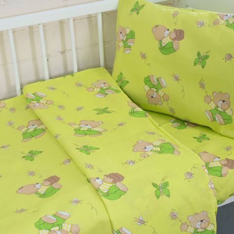 Постельное белье в детскую кроватку «За медом» (цвет салат) — магазин dt-37.ru