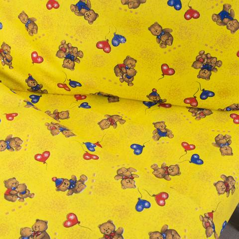 КПБ в детскую кроватку «Мишка с шариком» (цвет желтый, простыня на резинке) — магазин dt-37.ru