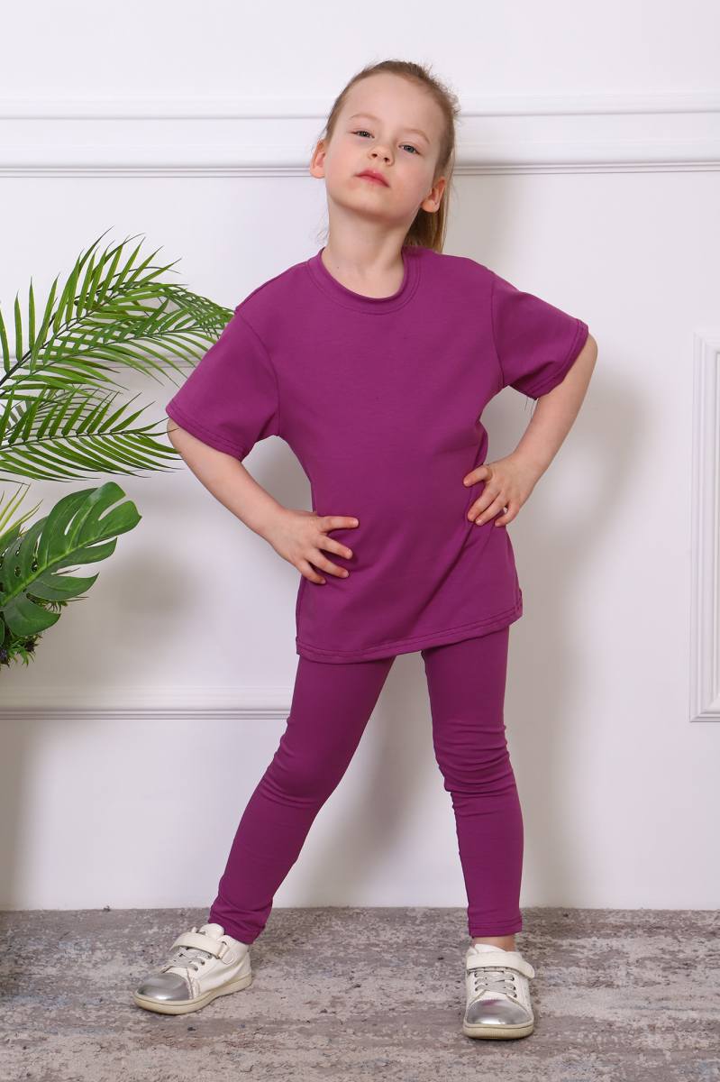Костюм для девочки «Мимоза» футболка и легинсы (лиловый) — магазин dt-37.ru