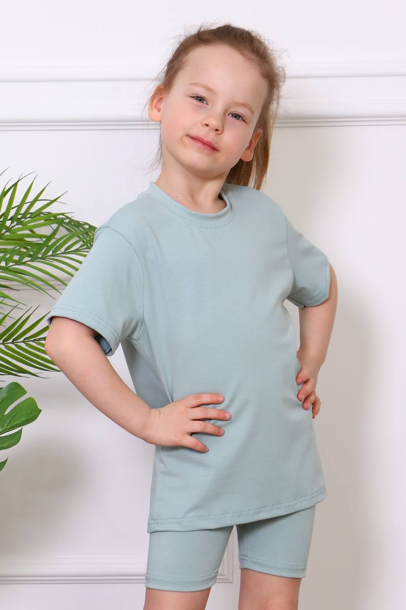 Комплект для девочки «Мимоза» футболка и велосипедки (аква) — магазин dt-37.ru
