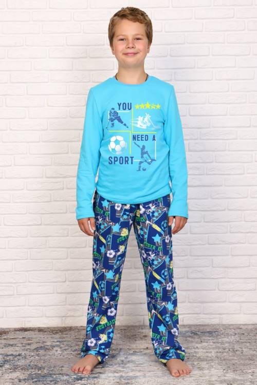 Пижама для мальчиков «Спорт» (синий, футер) — магазин dt-37.ru