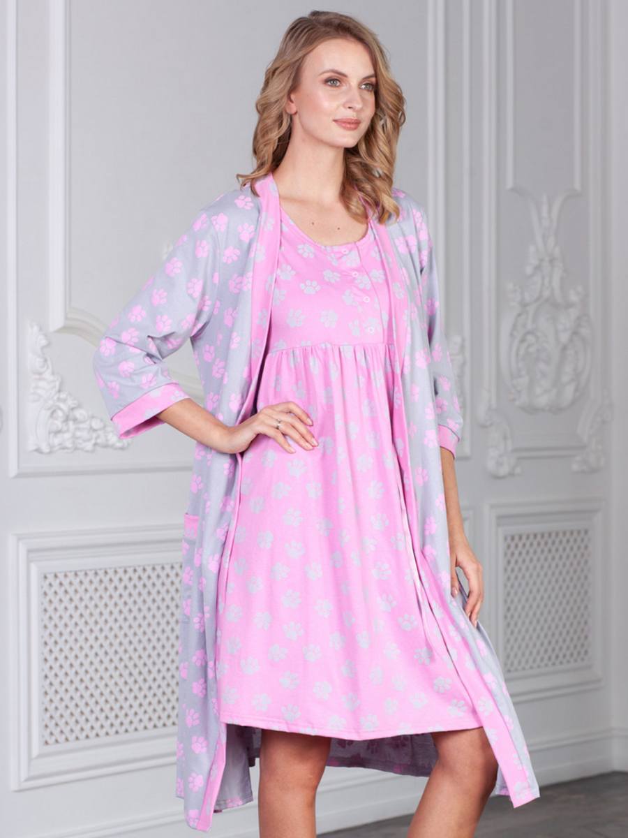 Комплекты (халат + сорочка) для беременных и кормящих (магазин) Комплект для беременных и кормящих «Дарина» цвет розовый