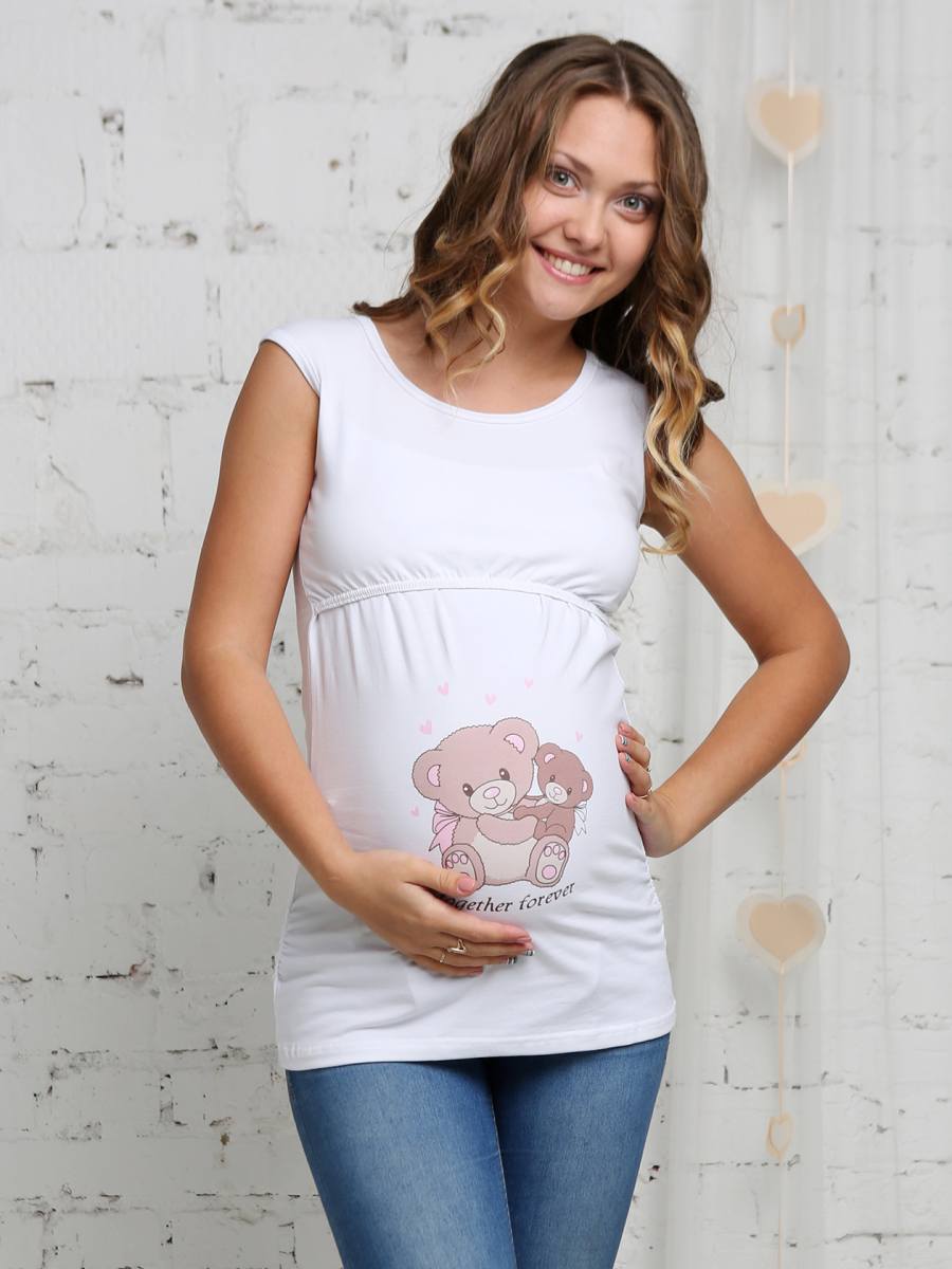 Майки, футболки для беременных и кормящих (магазин) Майка для беременных и кормящих «Медвежата» (белая)