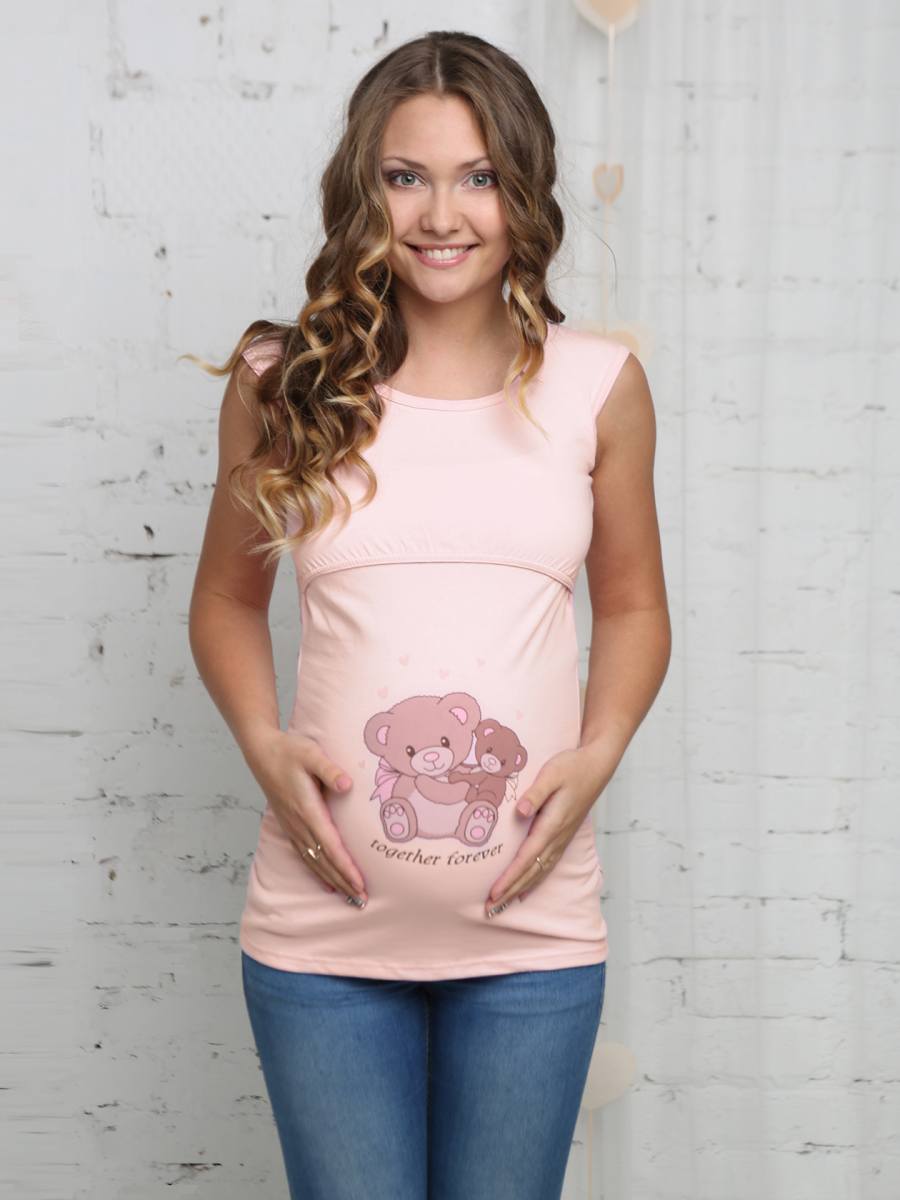 Майки, футболки для беременных и кормящих (магазин) Майка для беременных и кормящих «Медвежата» (персик)