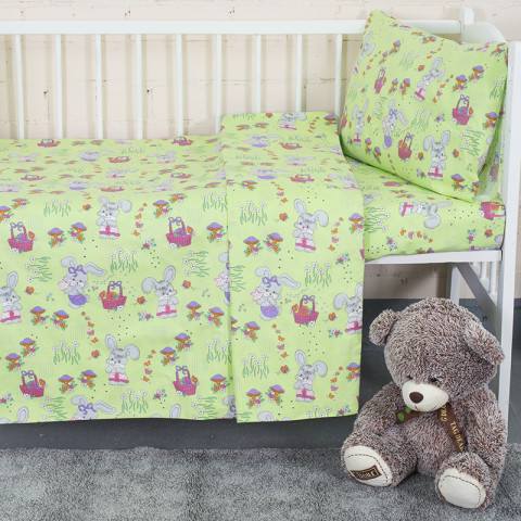 Постельное бельё для новорождённых (магазин) Постельное белье в детскую кроватку «Лесная сказка» (цвет зеленый)