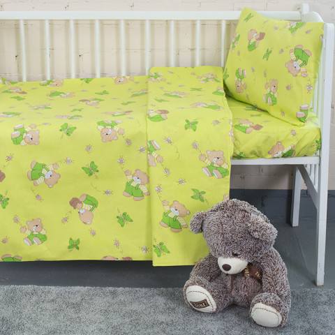 Постельное бельё для новорождённых (магазин) Постельное белье в детскую кроватку «За медом» (цвет салат)