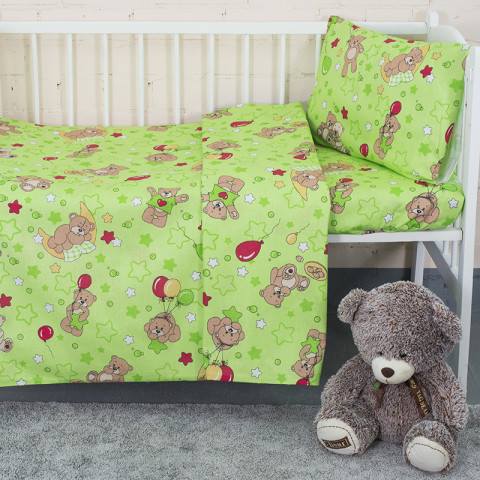 Постельное белье в детскую кроватку «Мишки » (цвет зеленый) — магазин dt-37.ru