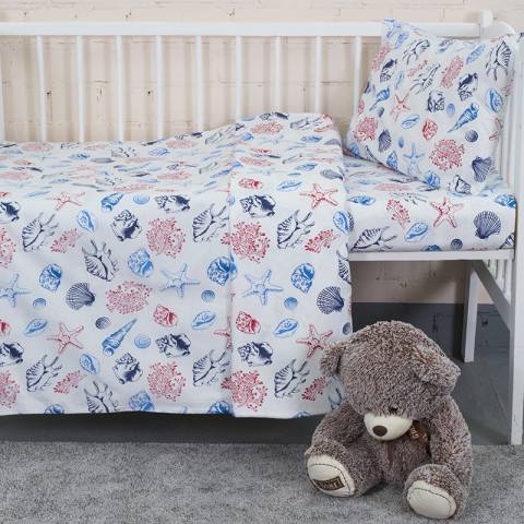Постельное белье в детскую кроватку «Ракушки» (цвет белый) — магазин dt-37.ru