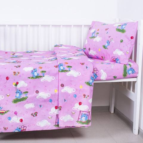 Постельное бельё для новорождённых (магазин) Детское постельное бельё «Слоники с шариками» (цвет розовый)