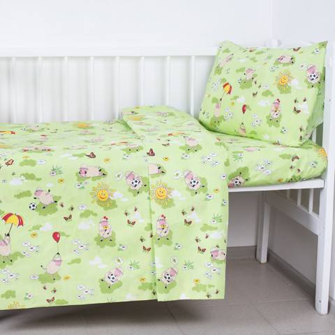 Детское постельное бельё «Овечки» (цвет зелёный) — магазин dt-37.ru