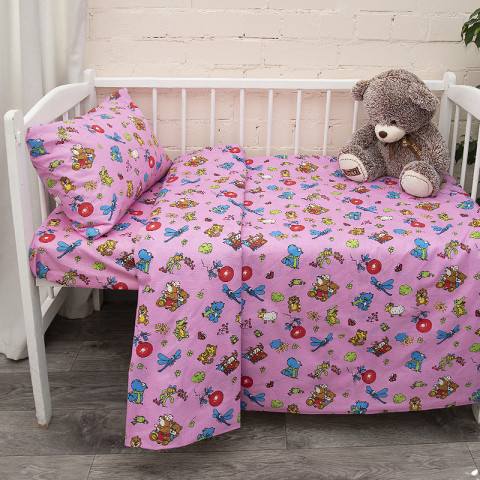 Постельное бельё для новорождённых (магазин) Детское постельное бельё «Зоопарк» (цвет розовый)