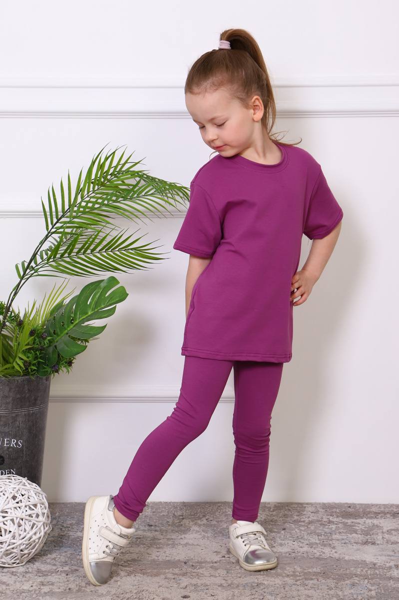 Одежда для детского сада для девочек Костюм для девочки «Мимоза» футболка и легинсы (лиловый)