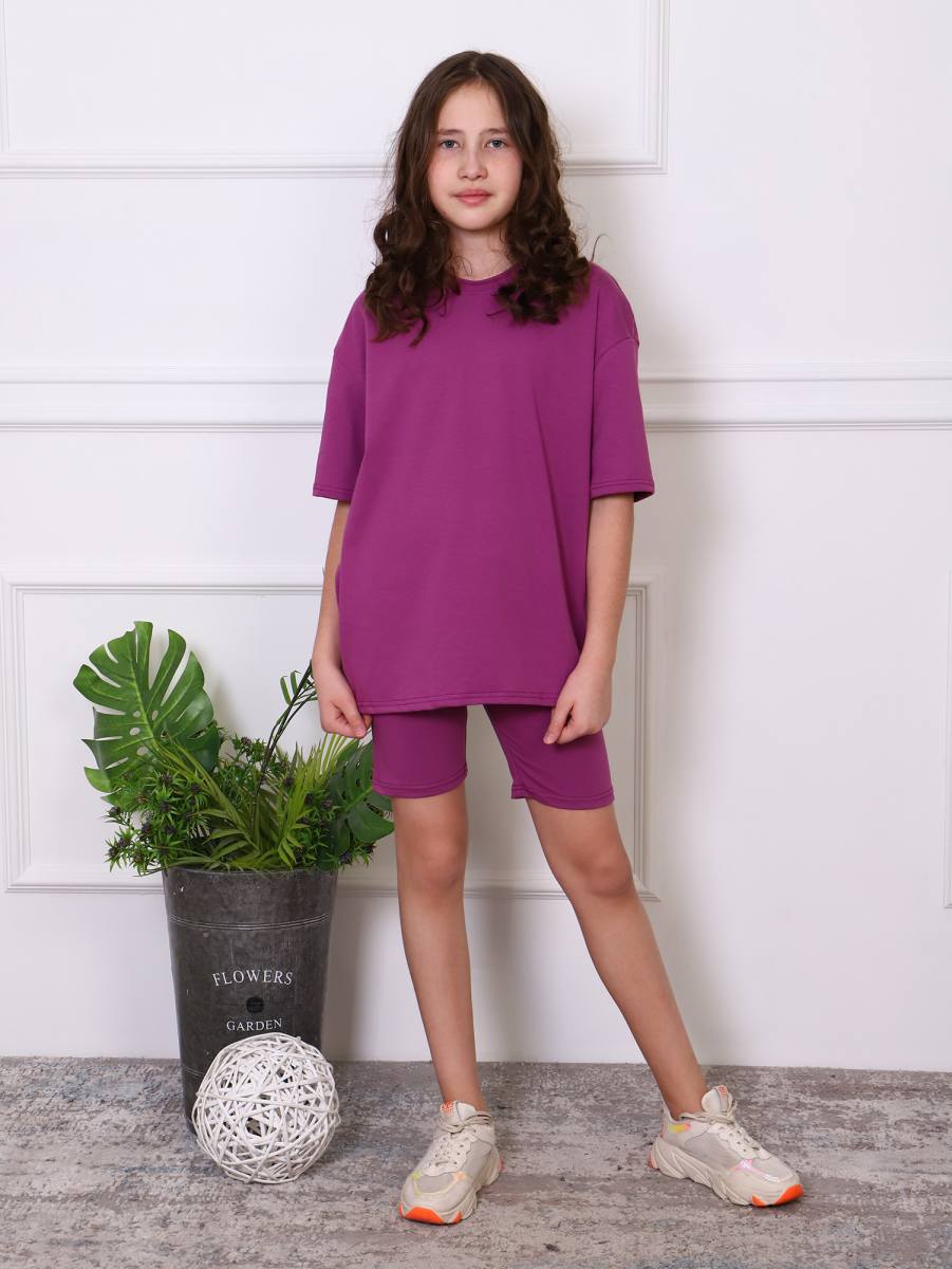 Комплект для девочки «Мимоза» футболка и велосипедки (лиловый) — магазин dt-37.ru
