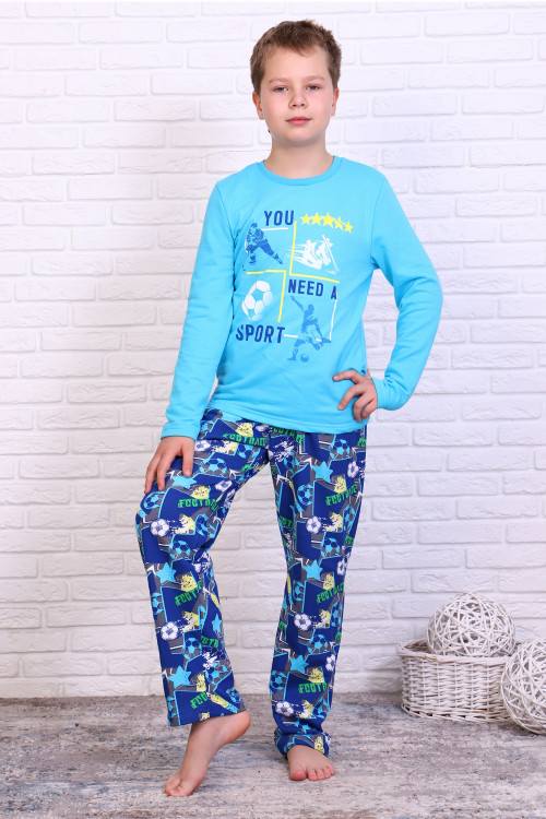 Пижамы для мальчиков (магазин) Пижама для мальчиков «Спорт» (синий, футер)