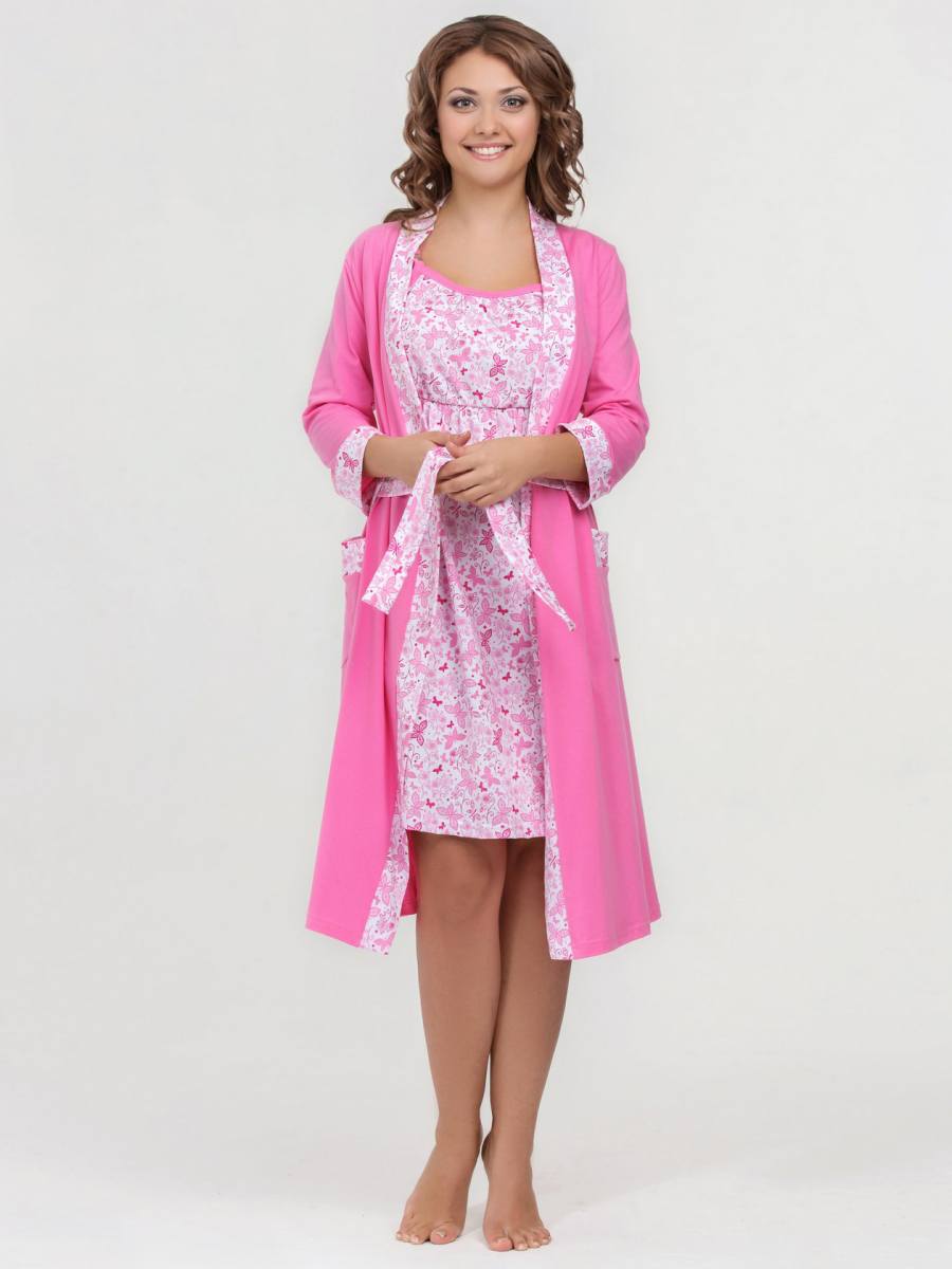 Комплекты (халат + сорочка) для беременных и кормящих (магазин) Комплект для беременных и кормящих «Женя» розовый